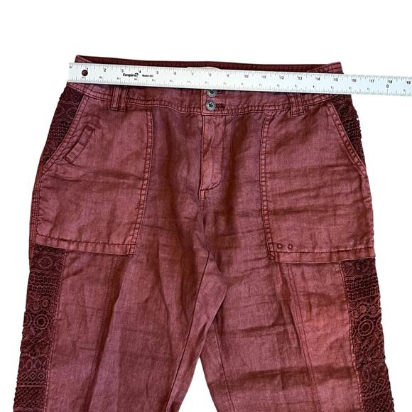 Anthropologie Hei Hei Women’s Sz 28 Embroidered Crochet Linen Pants Marlena - Picture 12 of 16
